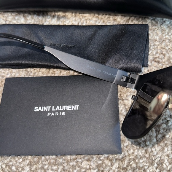 Saint Laurent Black Gold 52mm Rectangular Sunglasses Metal Matte Black - Picture 8 of 11